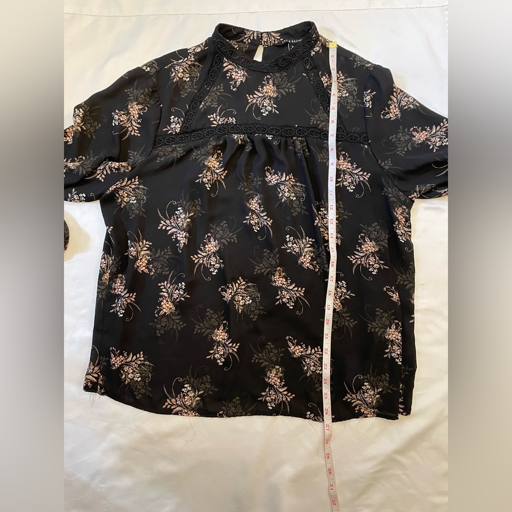 Zac & Rachael size XL black floral long sleeve wrist cuff blouse - Picture 11 of 12